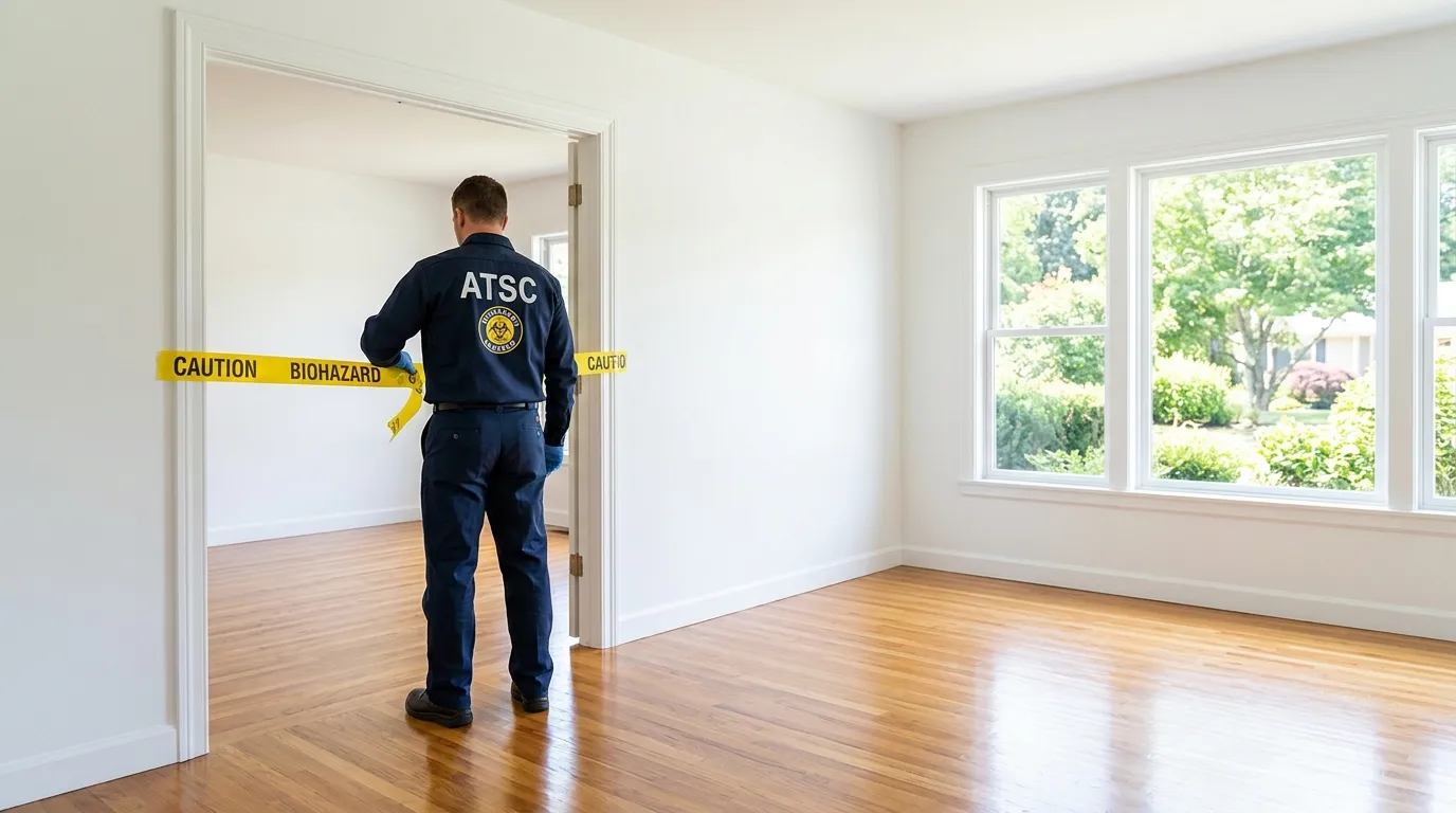 Certified biohazard cleanup crew performing Decomposition Cleanup in Randolph